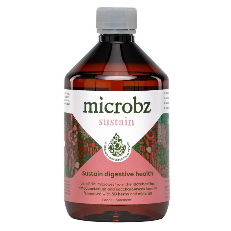 MICROBZ Sustain Liquid Probiotics for Gut Health â€“ Award-Winning Probiotic Supplement with 15 Strains & Fermented Herbs for Bloating â€“Gluten Free & Vegan Probiotic for Women & Men - 31 Servings